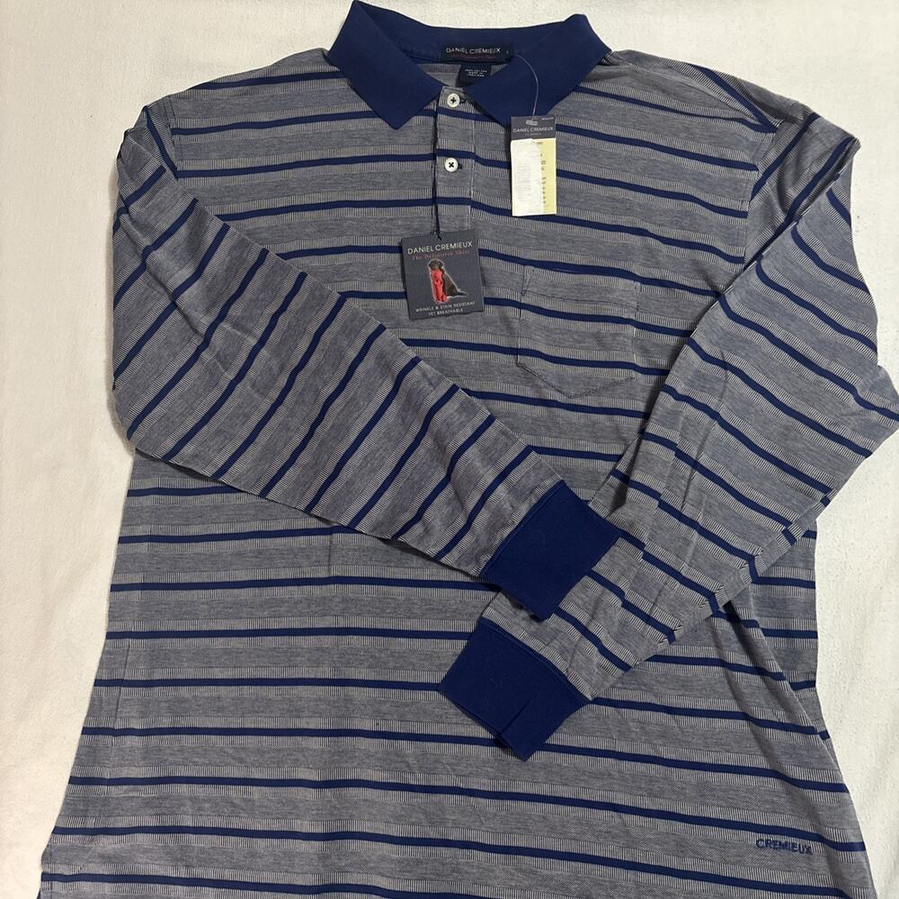 Daniel Cremieux Classics Mens XL Long Sleeve Polo Shirt Striped Cotton NWT